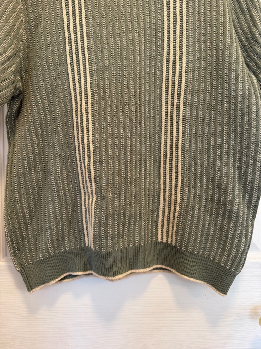 Todd Snyder Olive Green Knit Polo with Cream Stripes - Picture 3 of 8